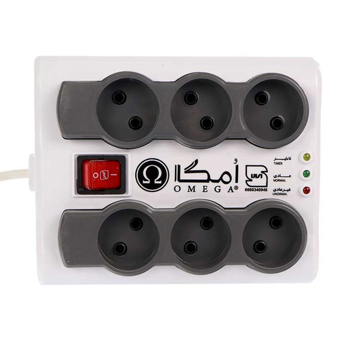 محافظ برق صوتی تصویری 6 خانه امگا P6000 با کابل 3 متری