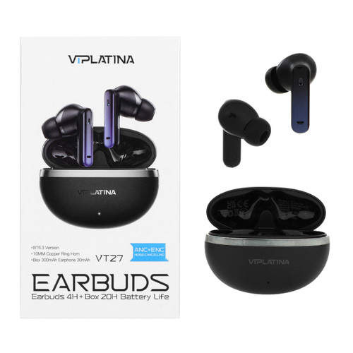 ایرفون بی سیم VIPLATINA باقابلیت ENC/ANC مدل VT27 - مشکی (گارانتی 18 ماه تعویض نیکان همراه)
