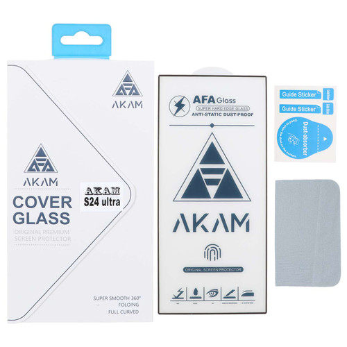 محافظ صفحه نمایش شیشه ای اورجینال Full Cover - AKAM مدل Samsung Galaxy S24 Ultra به همراه دستمال و پد سیلیکونی (پک دار)