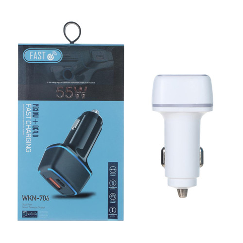 شارژر فندکی فست و PD دو پورت FAST مدل WKN-706 55W - سفید - BSA