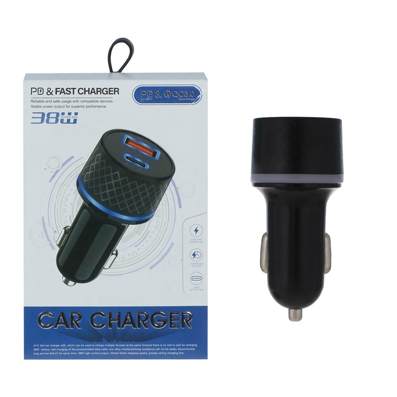 شارژر فندکی فست و PD دو پورت مدل CC(PD+QC) 38W - مشکی - BSA