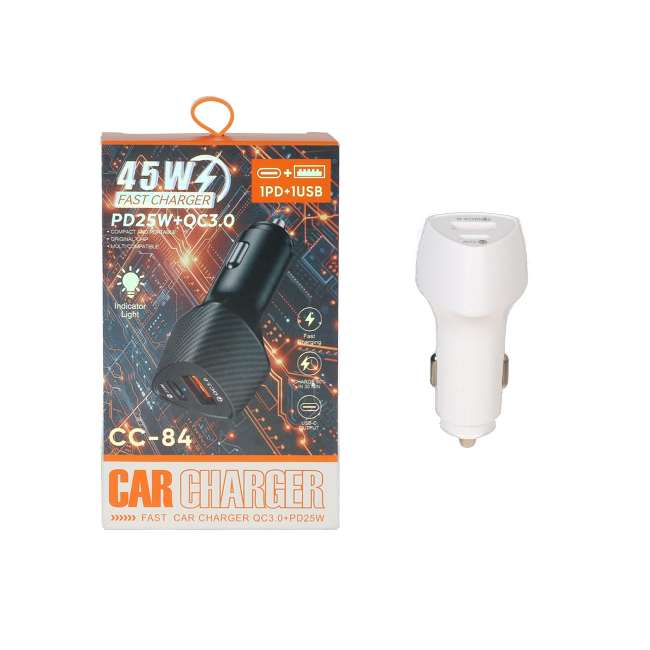 شارژر فندکی PD و فست دو پورت مدل CC-84 45W - سفید DST (گارانتی شش ماهه)