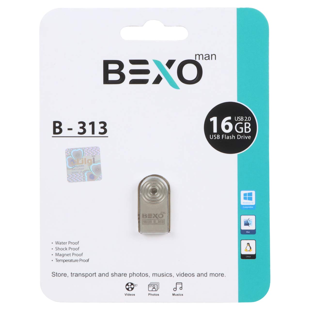 فلش مموری BEXO USB2.0 مدل B-313 ظرفیت 16GB - نقره ای (گارانتی داده پردازی آواتک)