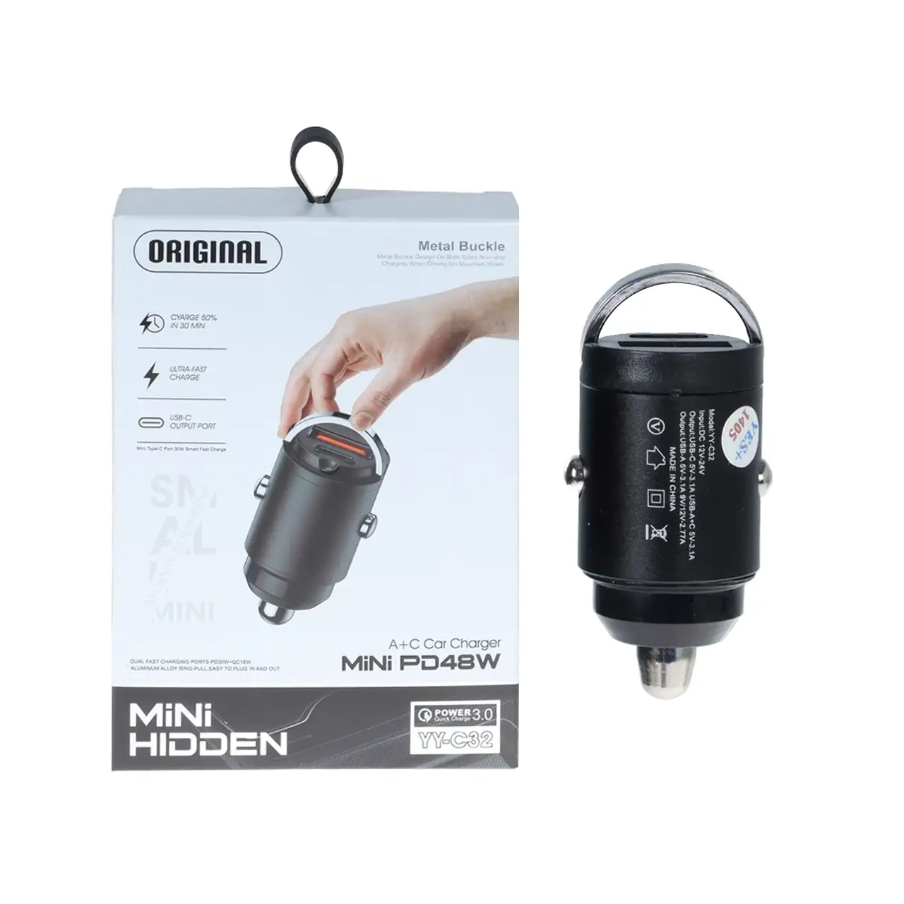 شارژر فندکی PD و فست دو پورت Mini Hidden مدل YY-C32 48W - مشکی - YSP