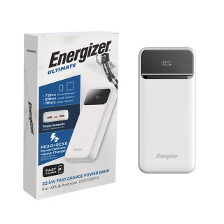 پاوربانک PD و فست شارژ Energizer 22.5W 20000mAh مدل UE20089PQ - سفید (گارانتی متین)