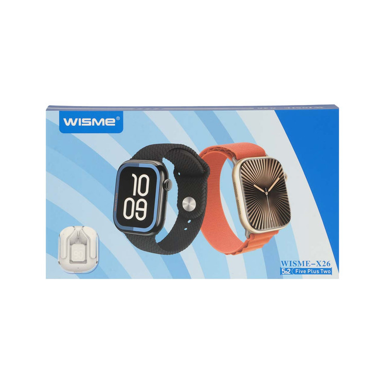 پک ساعت هوشمند و ایرفون بی سیم Wisme مدل WISME-X26 - مشکی - DST (گارانتی شش ماهه) - پک ضعیف